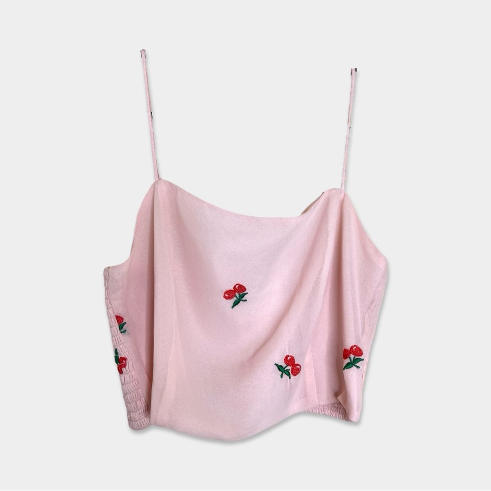 JUDITH MARCH Top Size Small Pink Color Embroidered Cherries GUC
